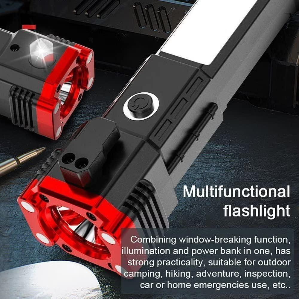 8-in-1 Rechargeable Emergency Flashlight Tool with Power Bank, Hammer, Cutter, Magnet & USB | Multi-Purpose Survival Torch